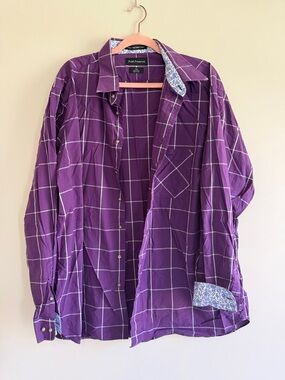 Paul Fredrick Purple Windowpane Dress Shirt with Contrast Cuffs